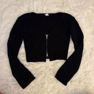 Garage Black Ribbed Sweater with Zipper